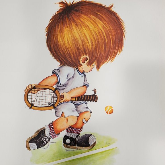 Little Boy TENNIS SPORTS STAR Wall Art Print Child 11x14 Vintage 70s Home DECOR - Picture 2 of 3